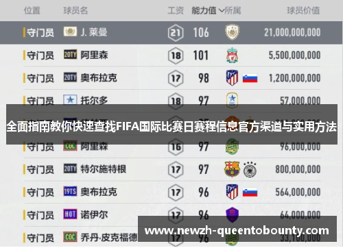 全面指南教你快速查找FIFA国际比赛日赛程信息官方渠道与实用方法 全面指南教你快速查找FIFA国际比赛日赛程信息官方渠道与实用方法